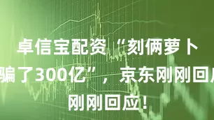 卓信宝配资 “刻俩萝卜章骗了300亿”，京东刚刚回应！
